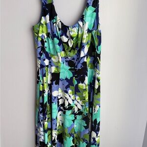 Elegant Floral Dress - Blue, Green, White